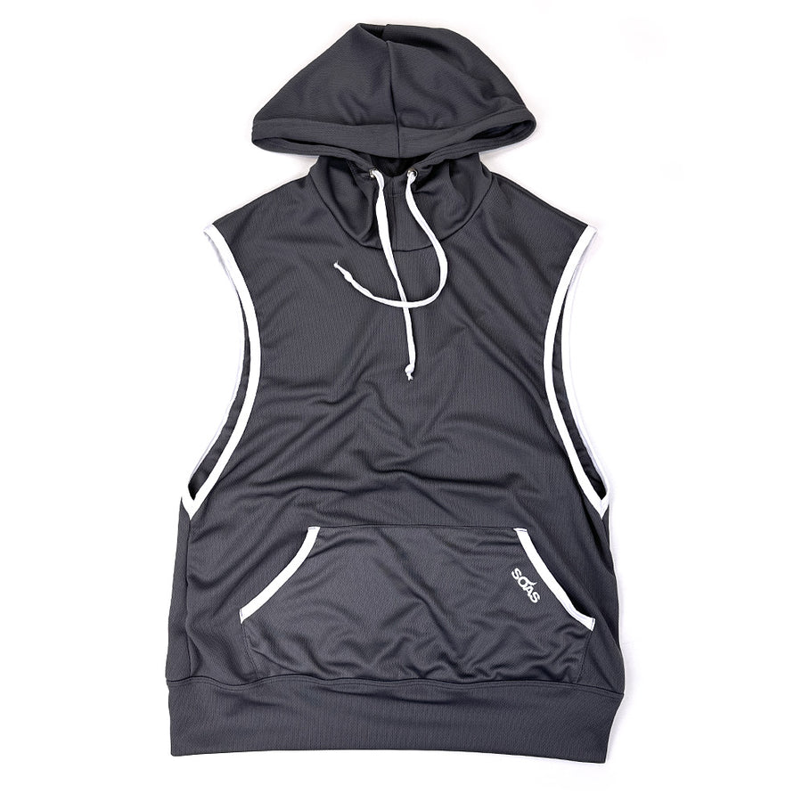 Mesh Sleeveless Pullover Hoodie Charcoal (Muscle / Short Sleeve / Long Sleeve)